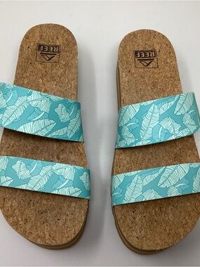 Reef Vista Hi Aqua Palm Leaf Cork Platform Sandals